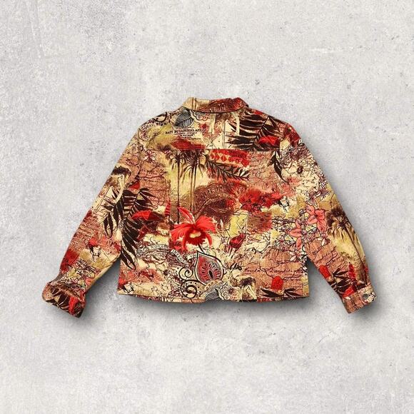 ★ ELCC Boho Hawaiian Tapestry Print Women’s Cropped Denim Jacket ★ - Picture 3 of 7